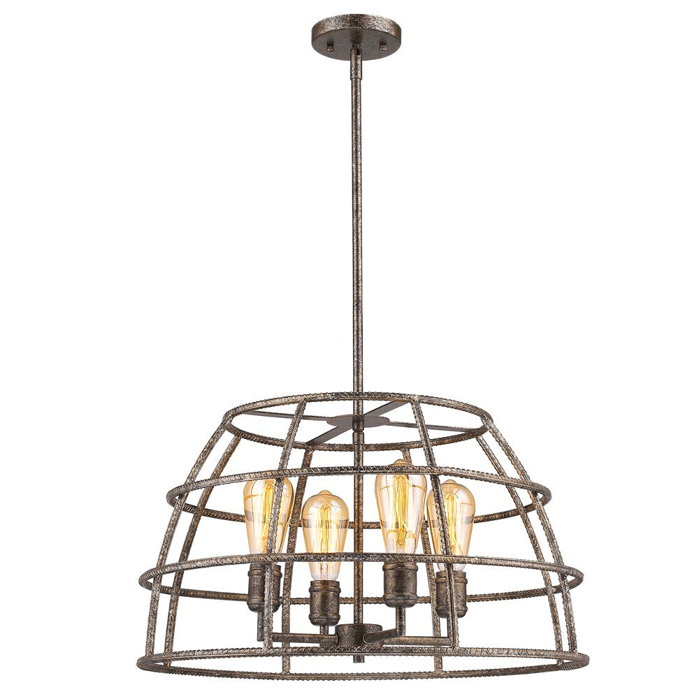 Rebarre 4-Light Antique Silver Drum Pendant With Open Cage Shade