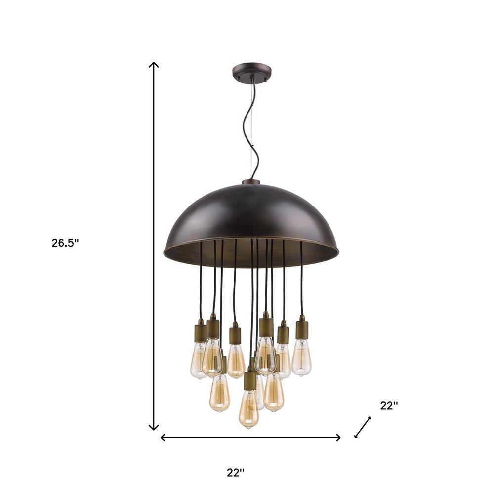 Black Iron Ten Light Dimmable Ceiling Light With Black Shades
