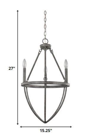 Ash Gray Candle Style Three Light Metal Dimmable Chandelier