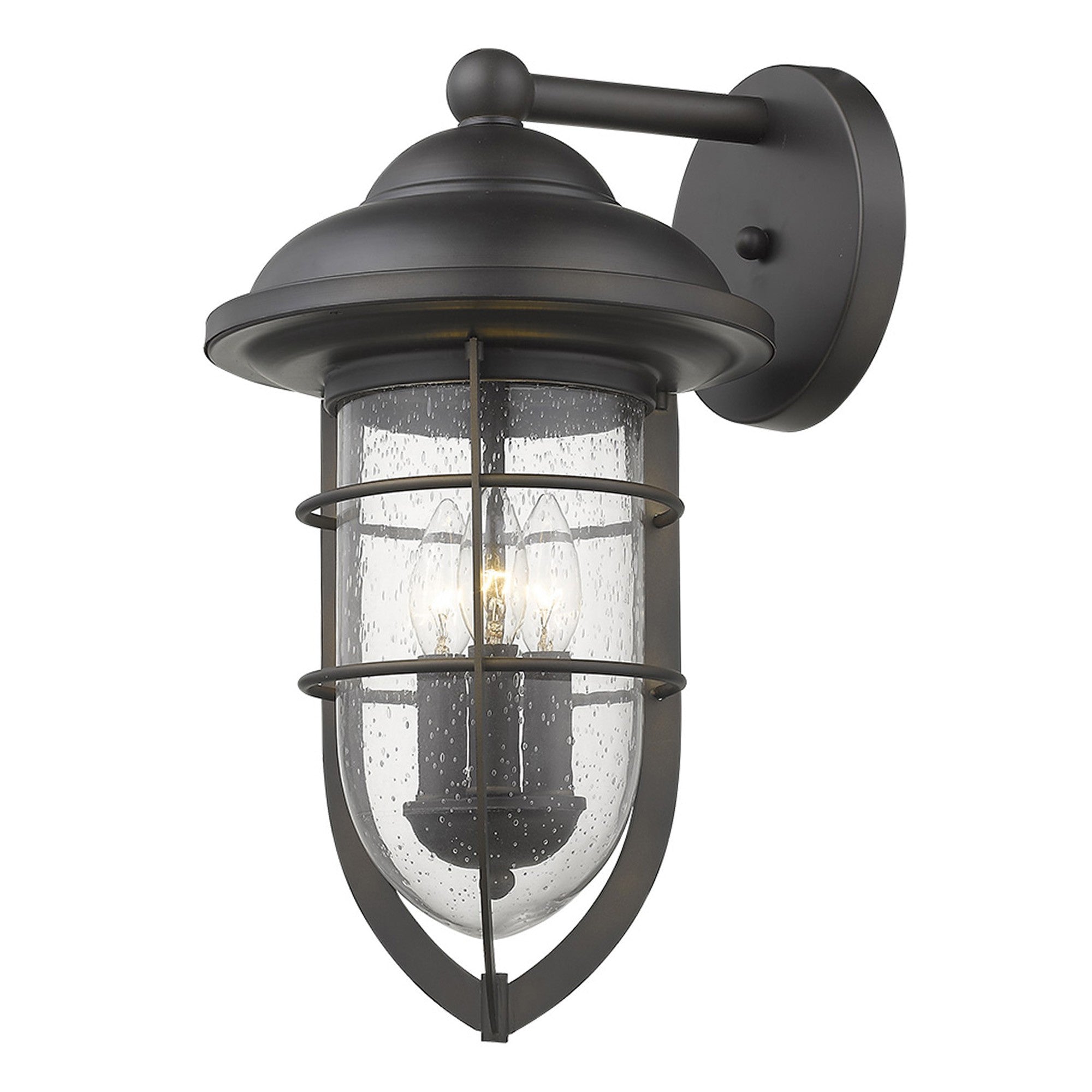 Black And Clear Three Light Seeded Dimmable Outdoor Hanging Lights With Black And Clear Shades