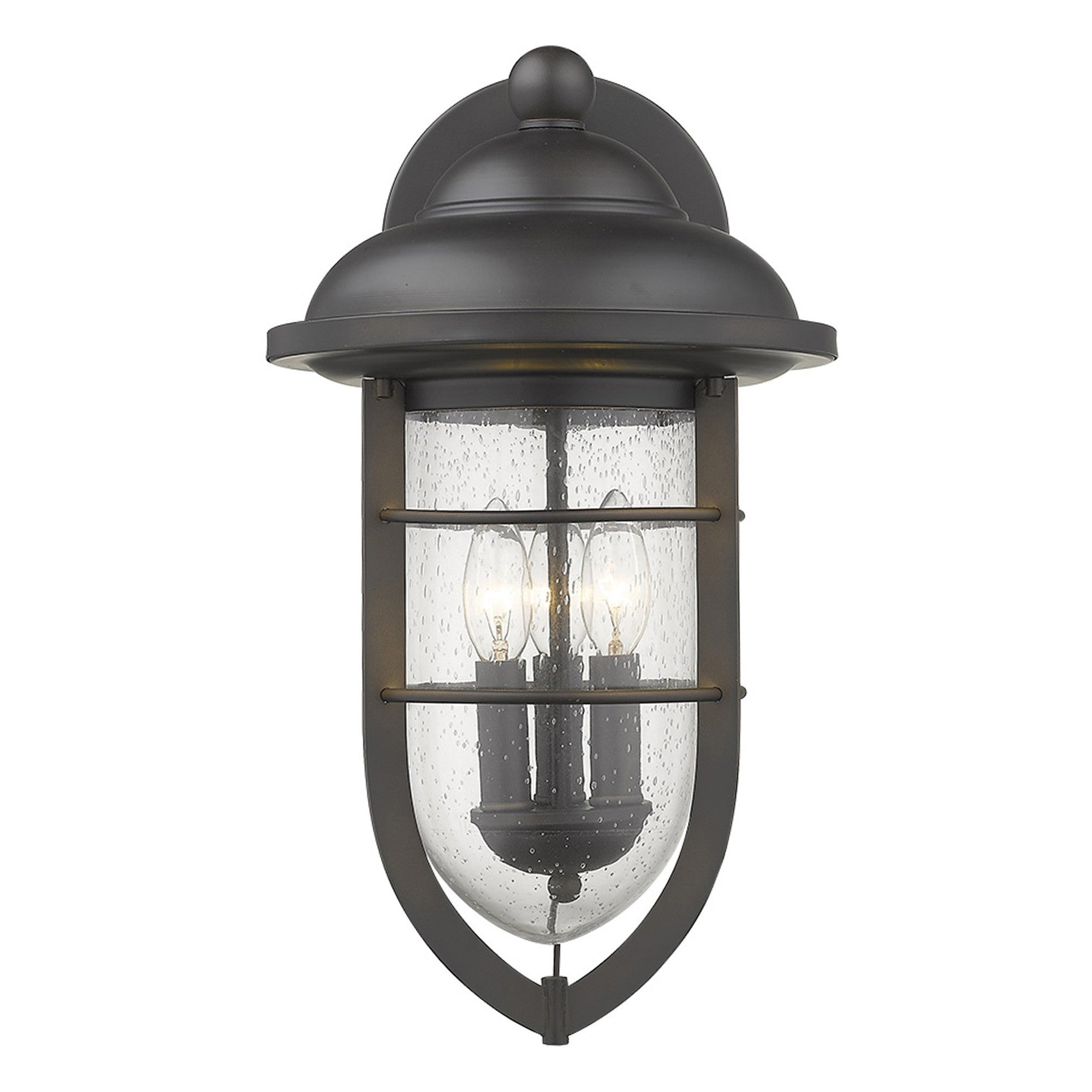 Black And Clear Three Light Seeded Dimmable Outdoor Hanging Lights With Black And Clear Shades