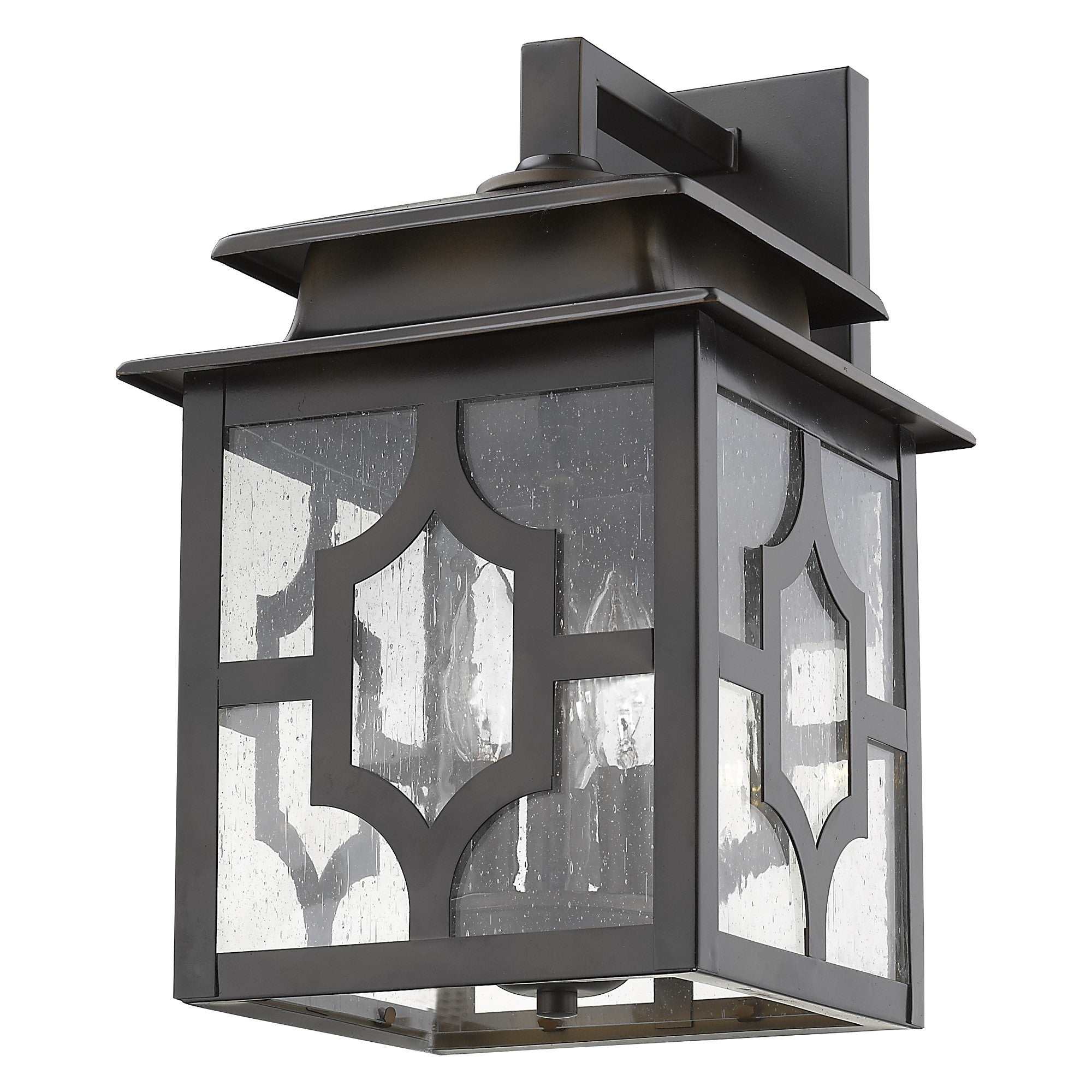 Black And Clear Three Light Seeded Dimmable Outdoor Hanging Lights With Black And Clear Shades