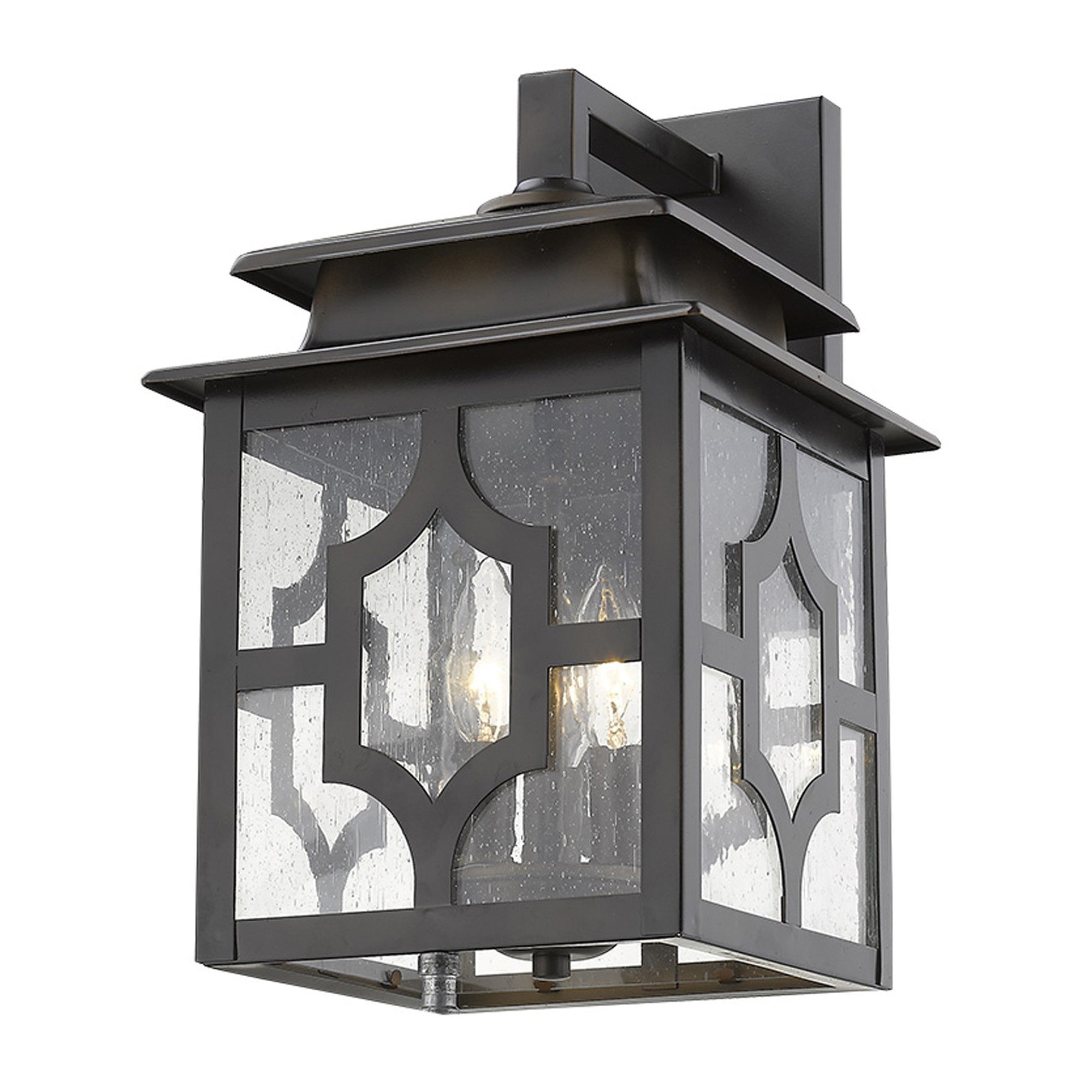 Black And Clear Three Light Seeded Dimmable Outdoor Hanging Lights With Black And Clear Shades