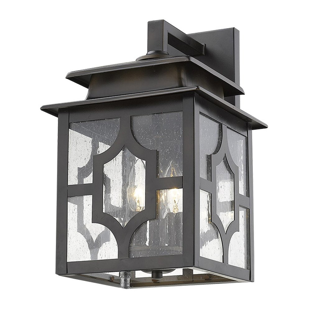 Black And Clear Three Light Seeded Dimmable Outdoor Hanging Lights With Bronze Shades