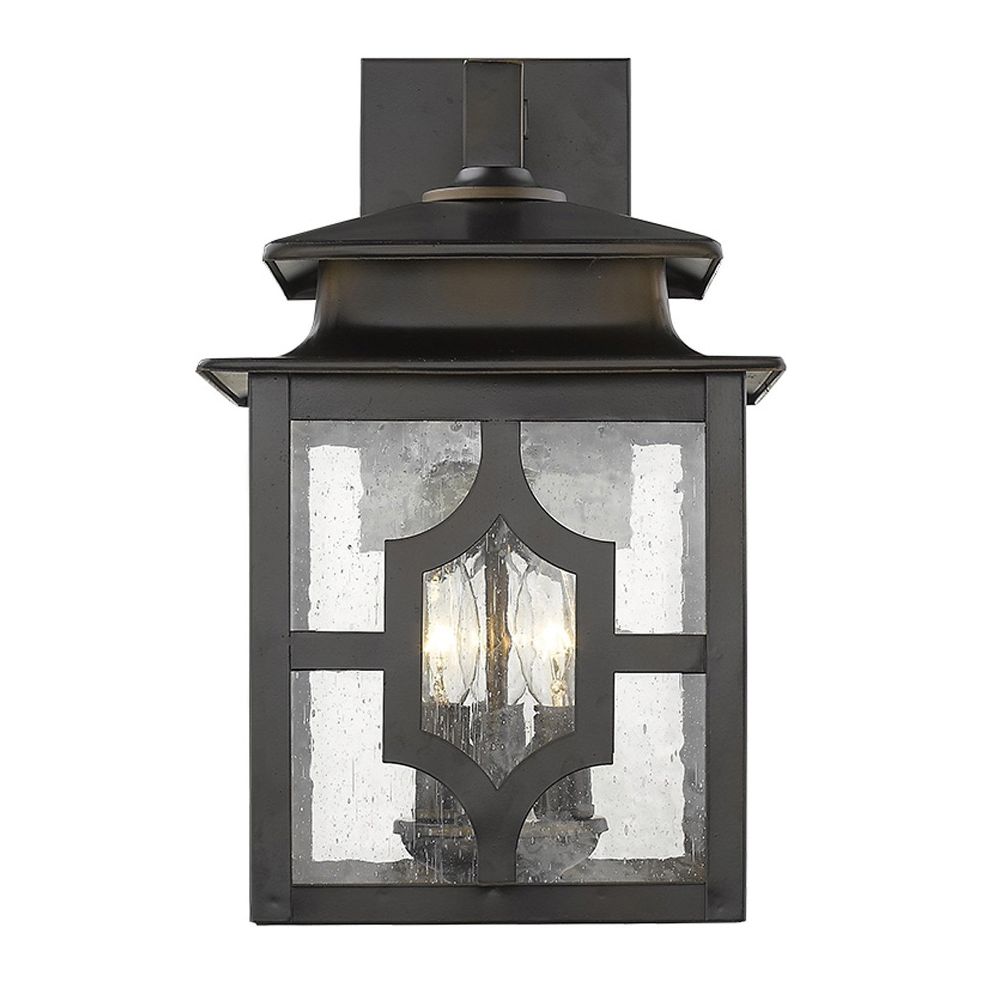 Black And Clear Three Light Seeded Dimmable Outdoor Hanging Lights With Black And Clear Shades