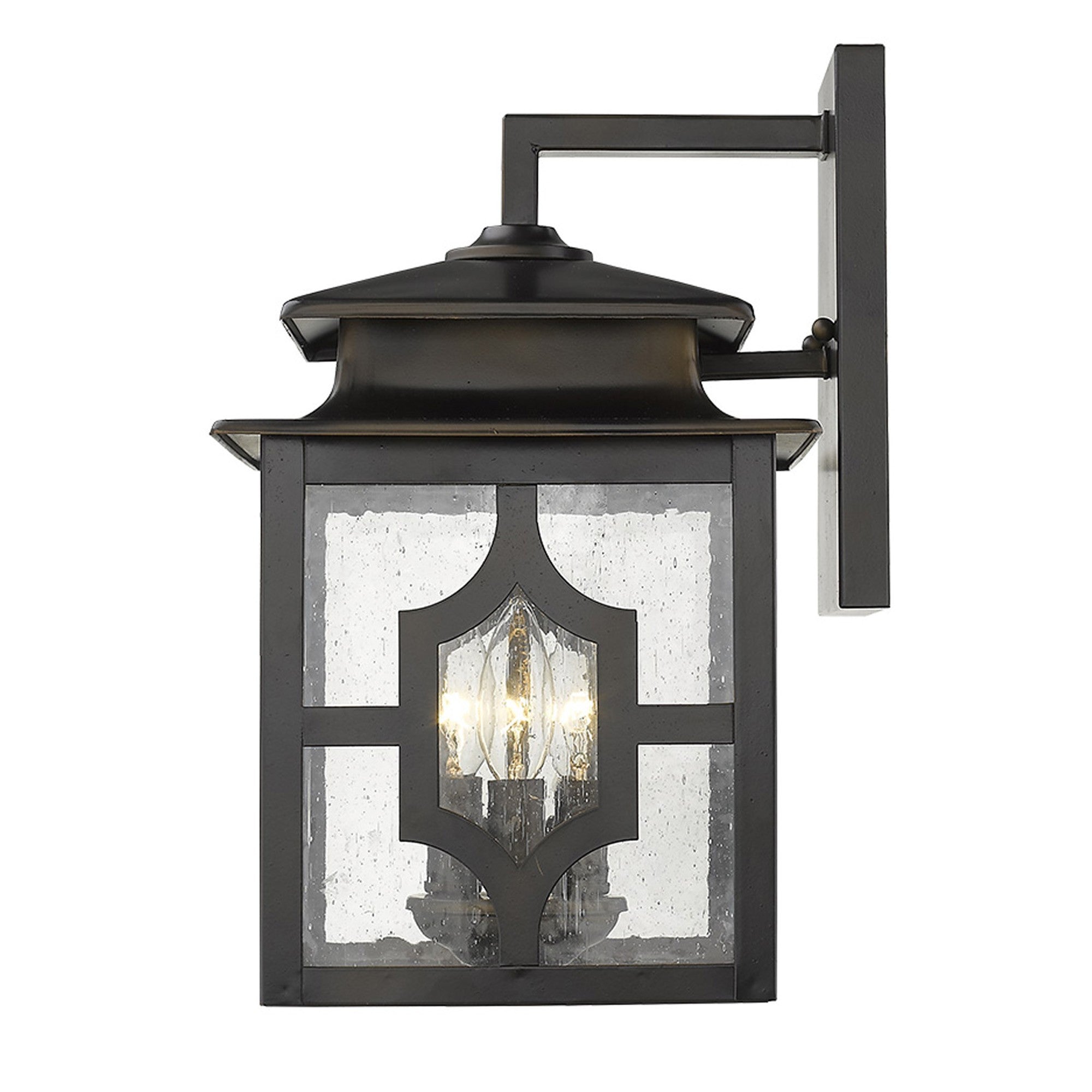 Black And Clear Three Light Seeded Dimmable Outdoor Hanging Lights With Black And Clear Shades