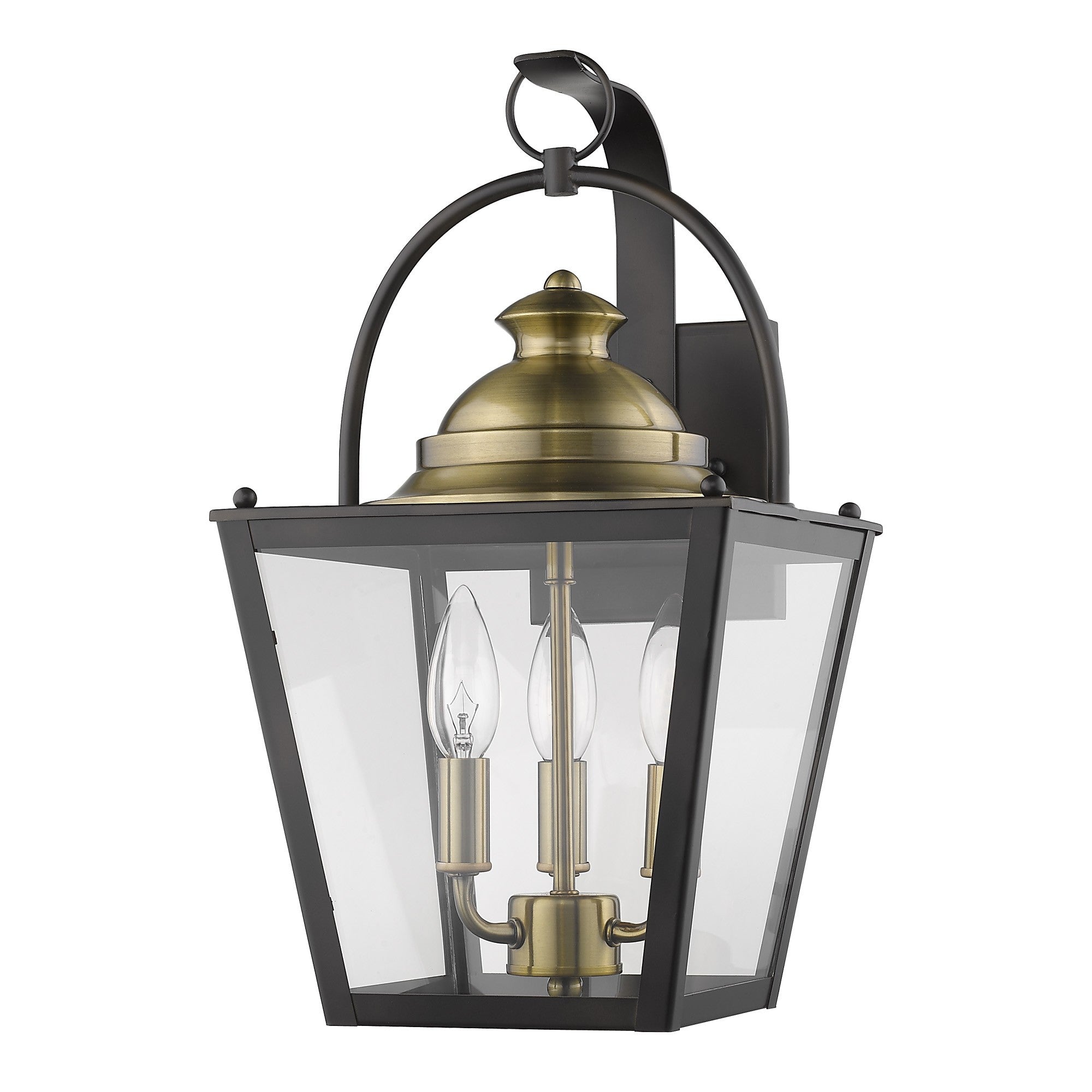 Black Clear And Brass Three Light Transparent Dimmable Outdoor Hanging Lights With Black Clear And Brass Shades