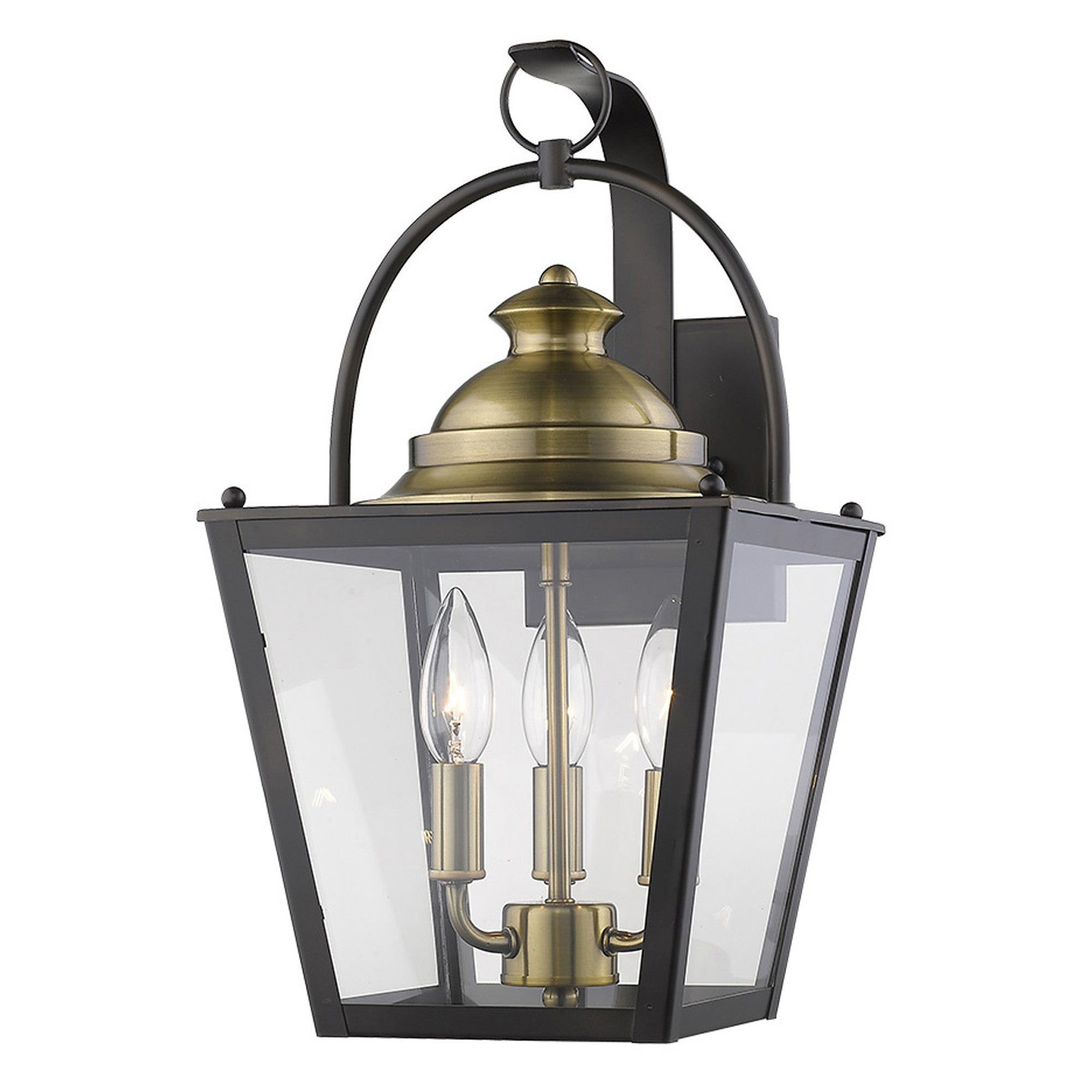 Black Clear And Brass Three Light Transparent Dimmable Outdoor Hanging Lights With Black Clear And Brass Shades