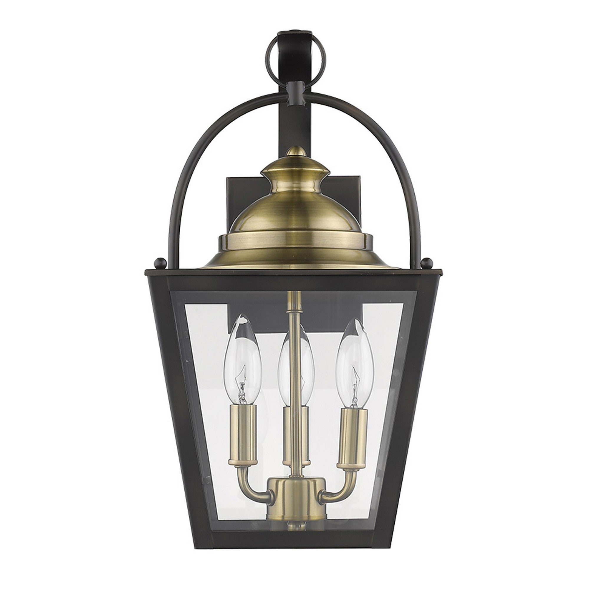 Black Clear And Brass Three Light Transparent Dimmable Outdoor Hanging Lights With Black Clear And Brass Shades