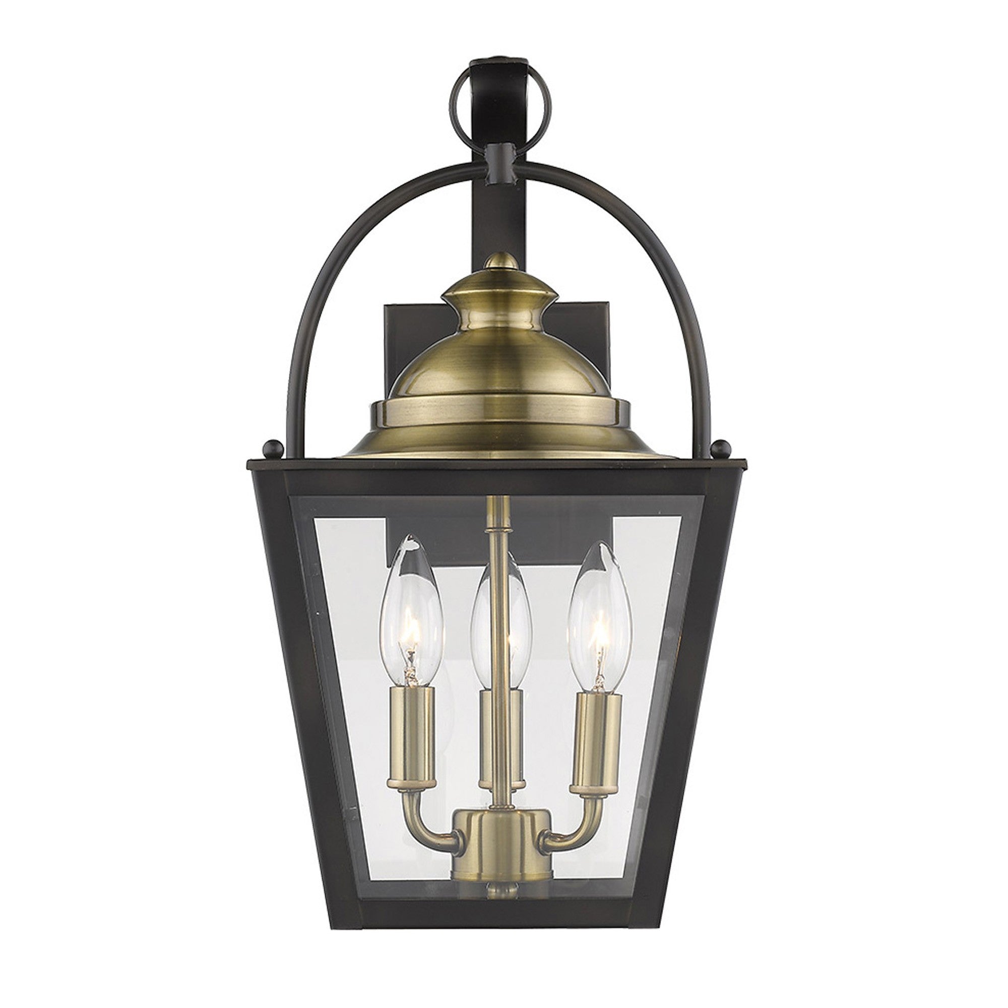 Black Clear And Brass Three Light Transparent Dimmable Outdoor Hanging Lights With Black Clear And Brass Shades