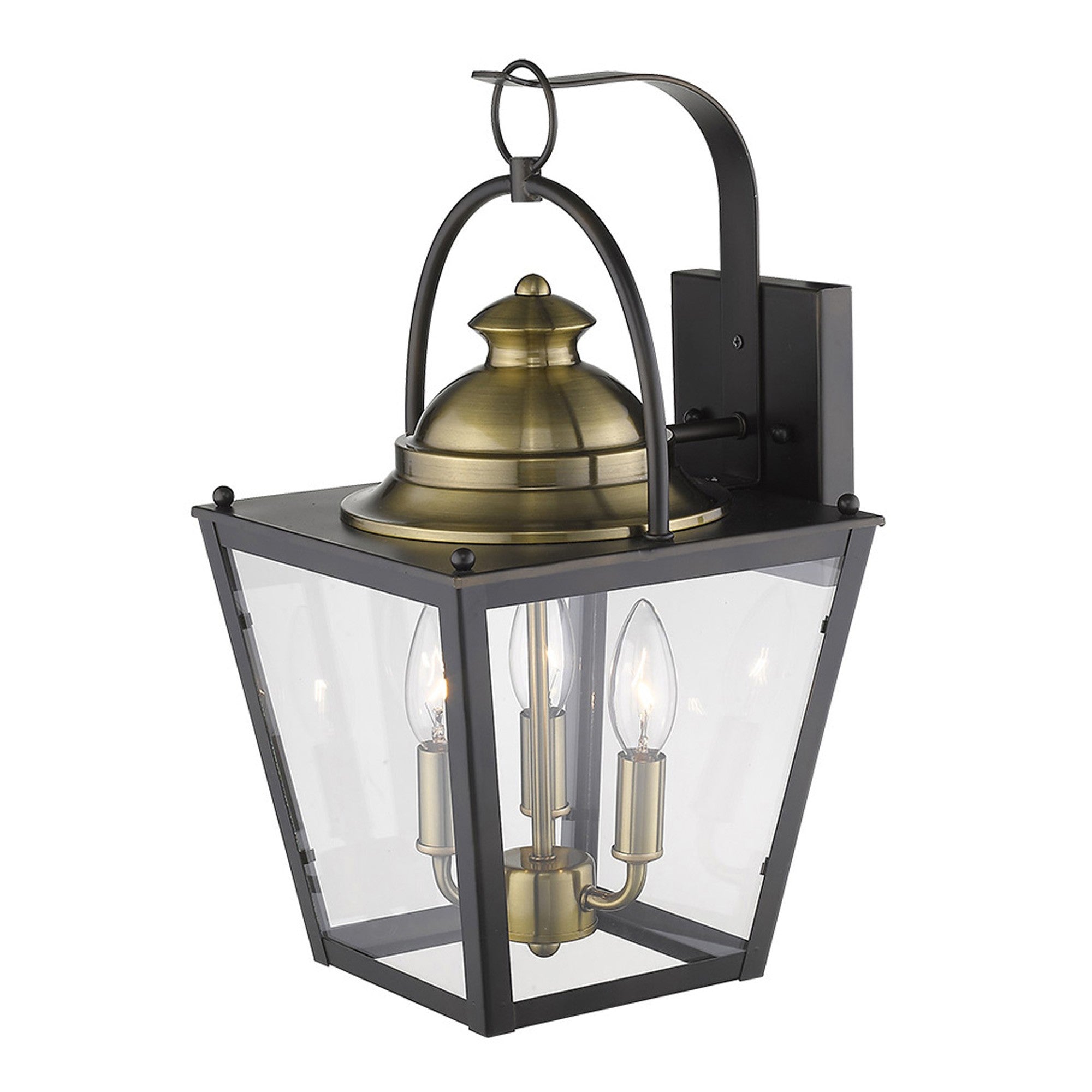 Black Clear And Brass Three Light Transparent Dimmable Outdoor Hanging Lights With Black Clear And Brass Shades