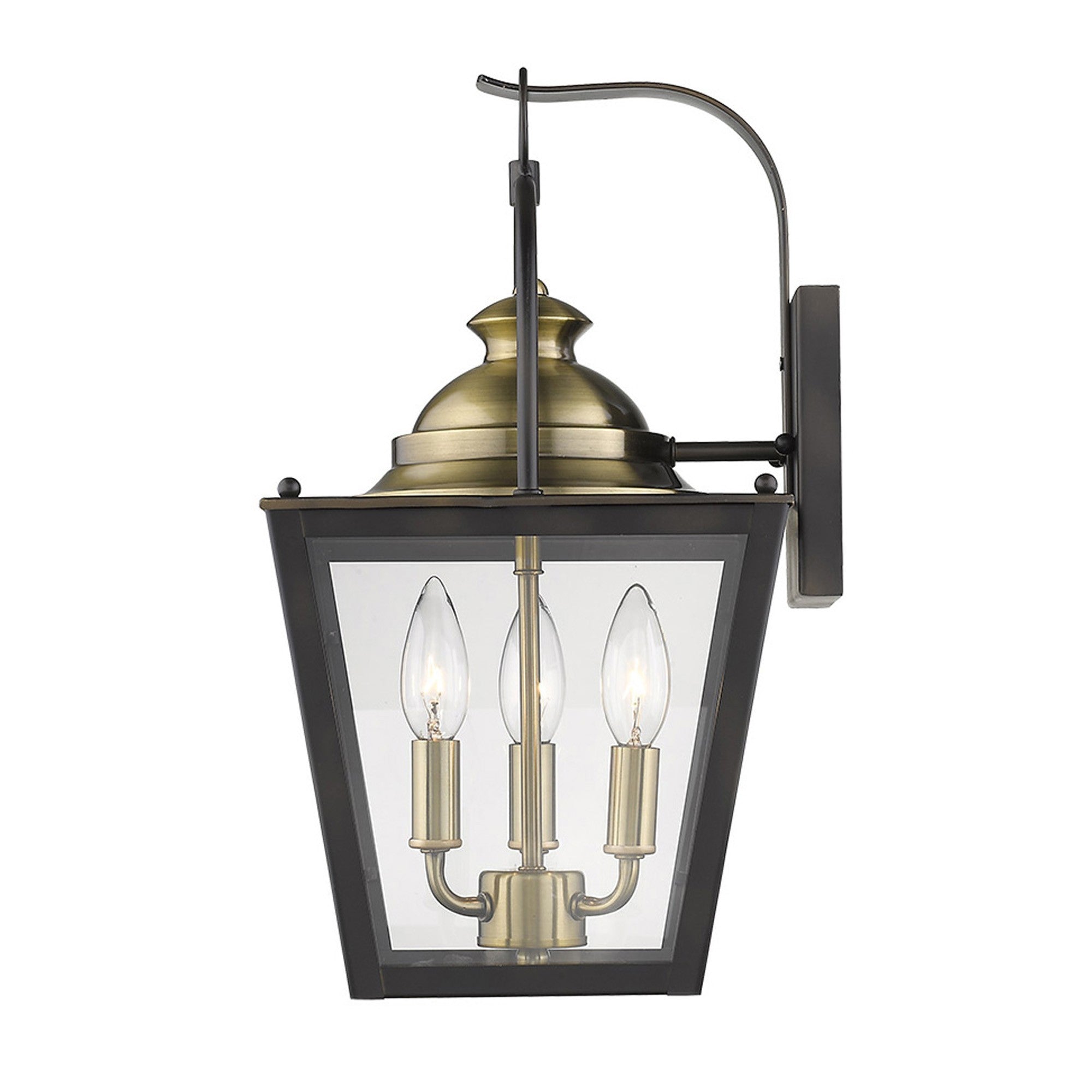 Black Clear And Brass Three Light Transparent Dimmable Outdoor Hanging Lights With Black Clear And Brass Shades