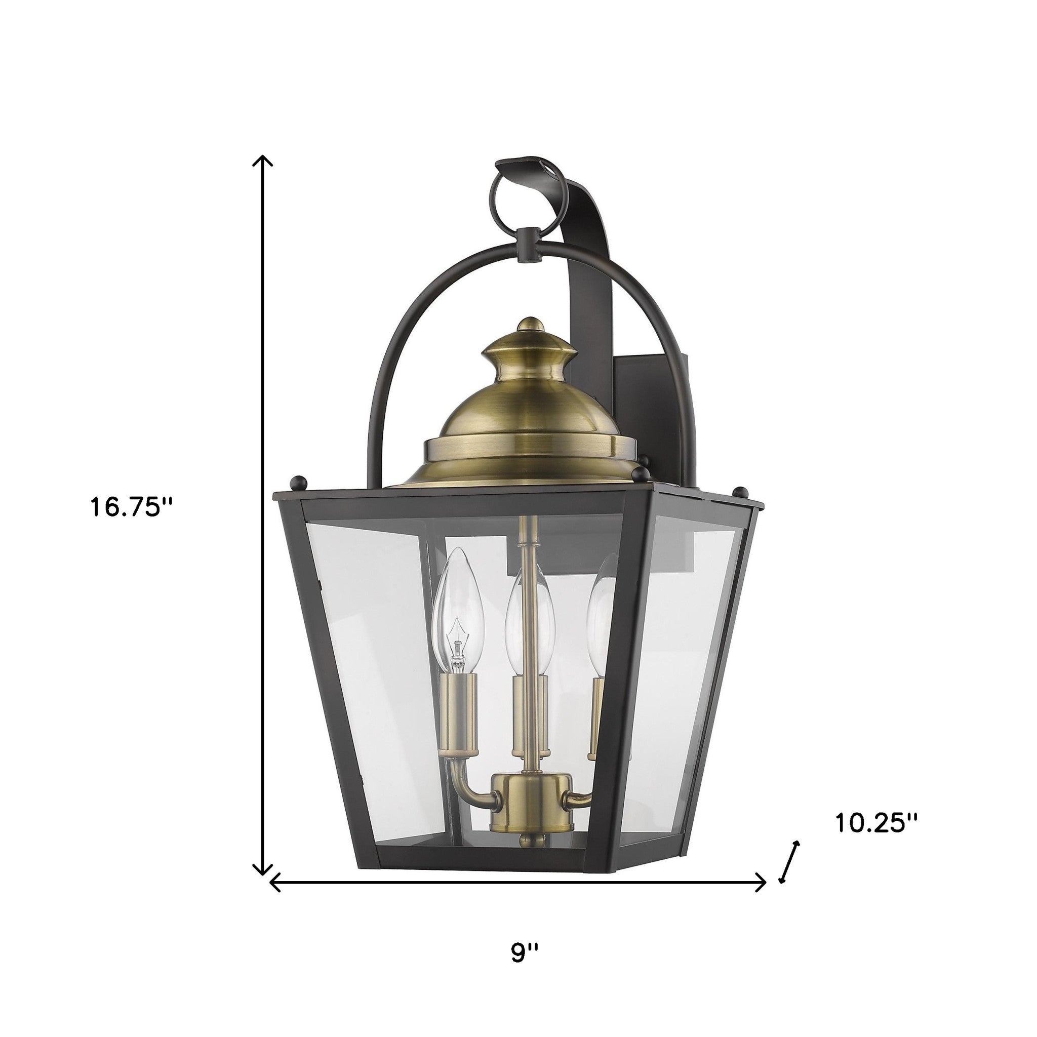 Black Clear And Brass Three Light Transparent Dimmable Outdoor Hanging Lights With Black Clear And Brass Shades