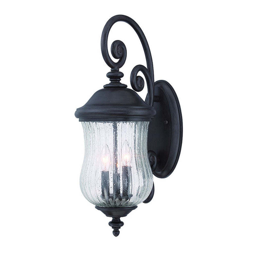 Black And Clear Three Light Seeded Dimmable Outdoor Hanging Lights With Black And Clear Shades