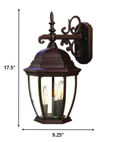 Three Light Dark Brown Wide Hanging Lantern Wall Light