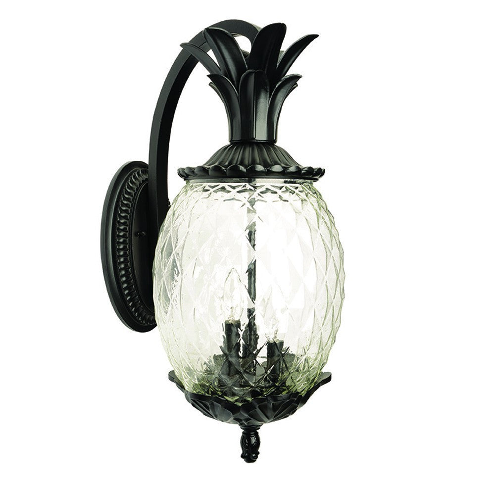 10" Black And Clear Metal and Glass Three Lights Flush Mounted Sconce