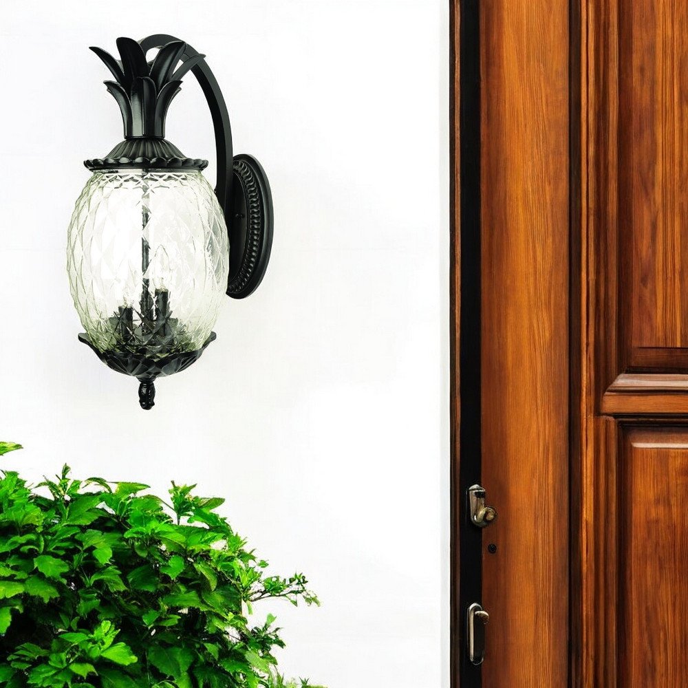 10" Black And Clear Metal and Glass Three Lights Flush Mounted Sconce