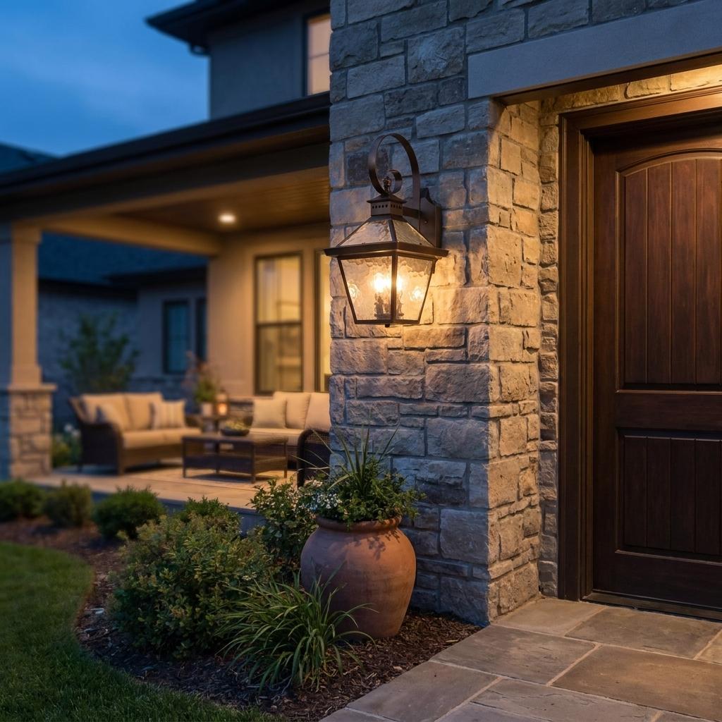 Bronze And Clear Three Light Hammered Dimmable Outdoor Hanging Lights With Bronze And Clear Shades