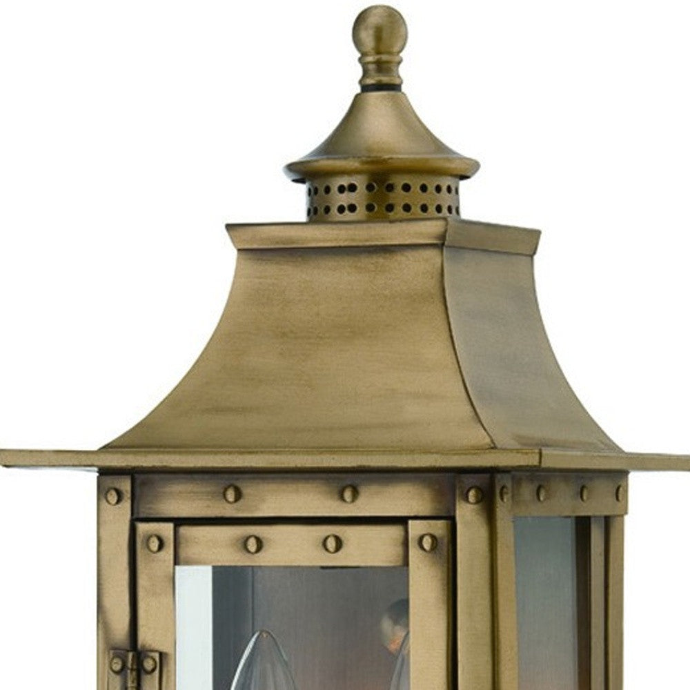 Brass And Clear Two Light Transparent Dimmable Outdoor Hanging Lights With Brass And Clear Shades