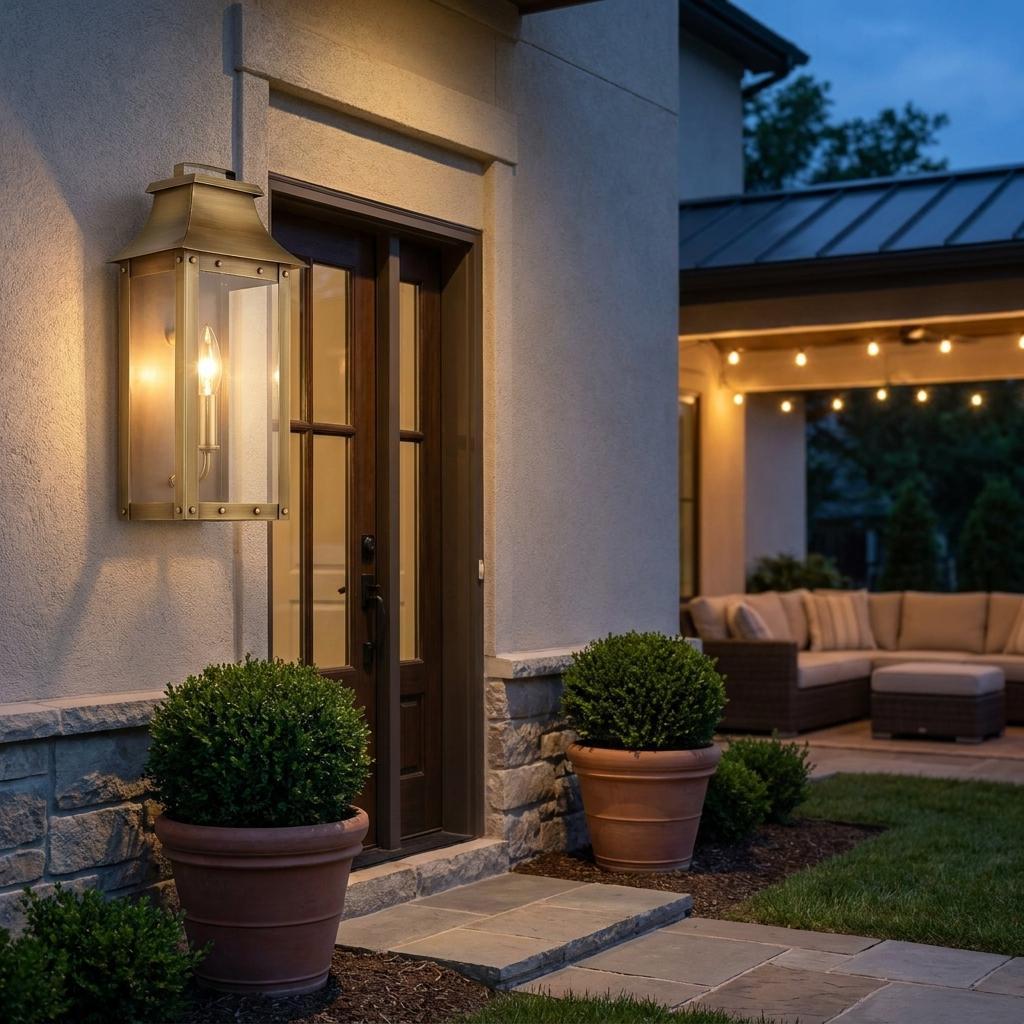 Brass And Clear Transparent Dimmable Outdoor Hanging Light With Brass And Clear Shades