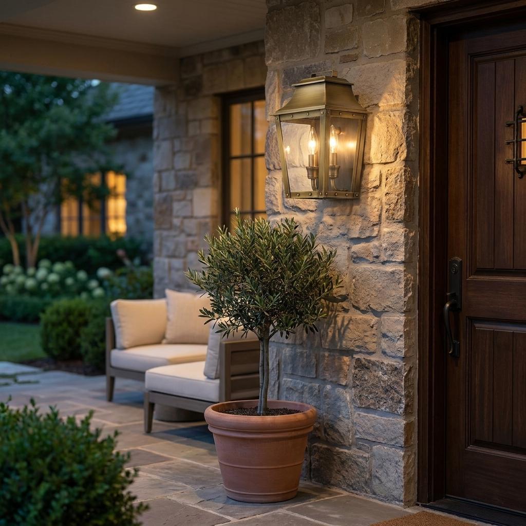 Brass And Clear Two Light Transparent Dimmable Outdoor Hanging Lights With Brass And Clear Shades