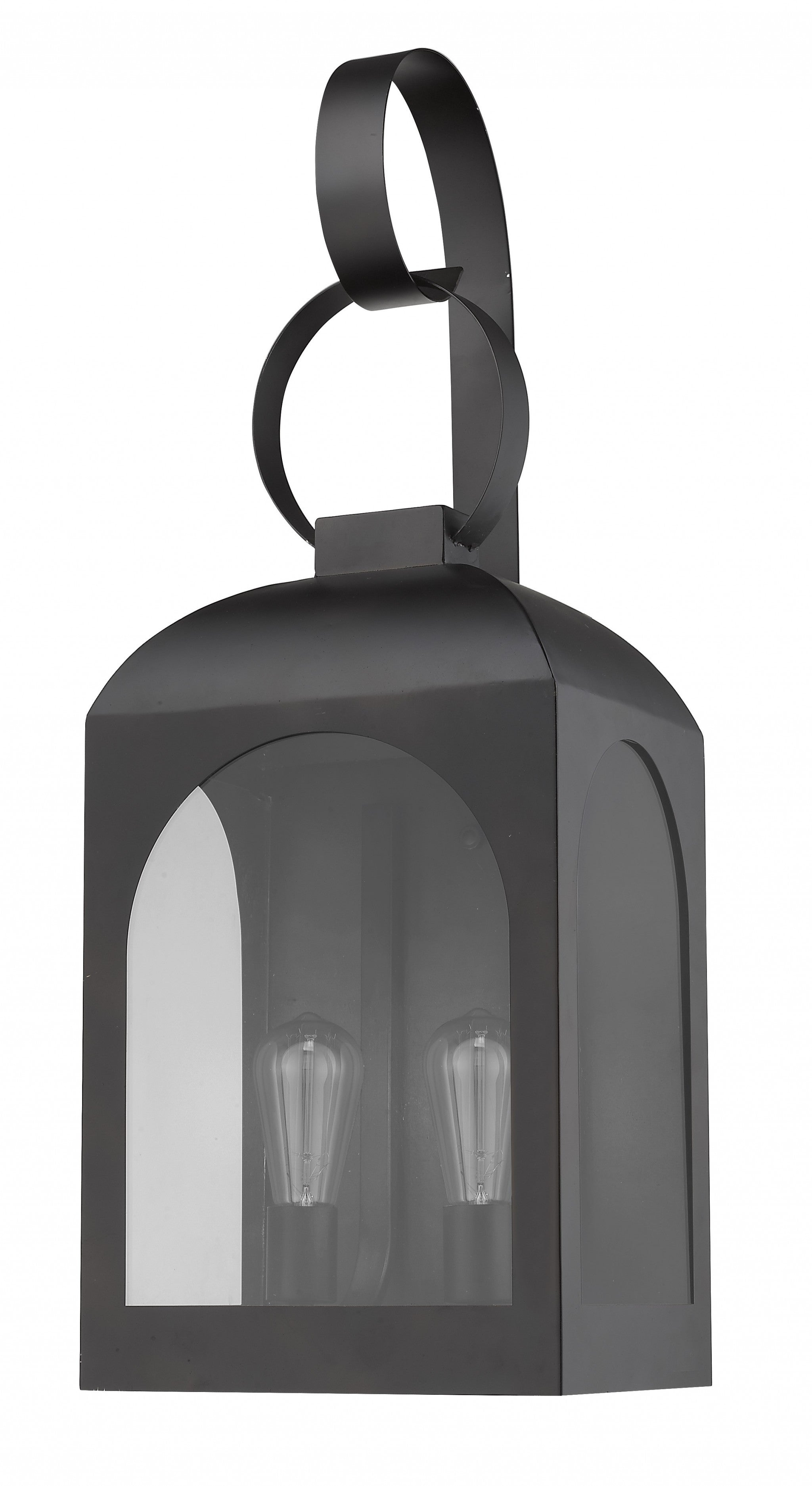 Black And Clear Two Light Transparent Dimmable Outdoor Hanging Lights With Black And Clear Shades