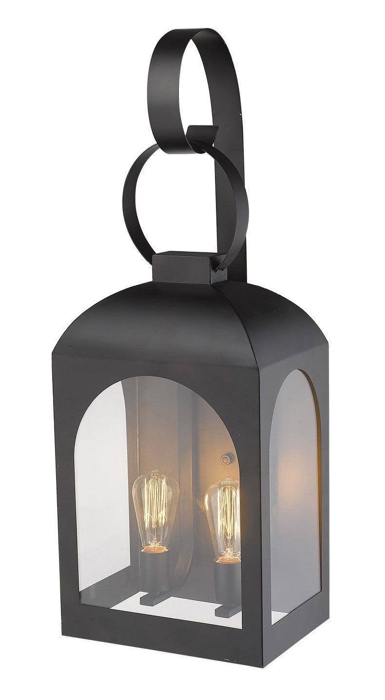Black And Clear Two Light Transparent Dimmable Outdoor Hanging Lights With Black And Clear Shades