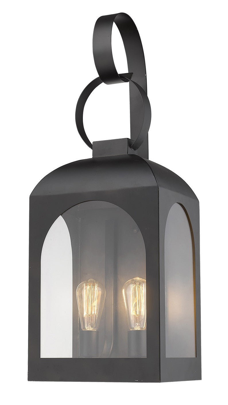 Black And Clear Two Light Transparent Dimmable Outdoor Hanging Lights With Black And Clear Shades