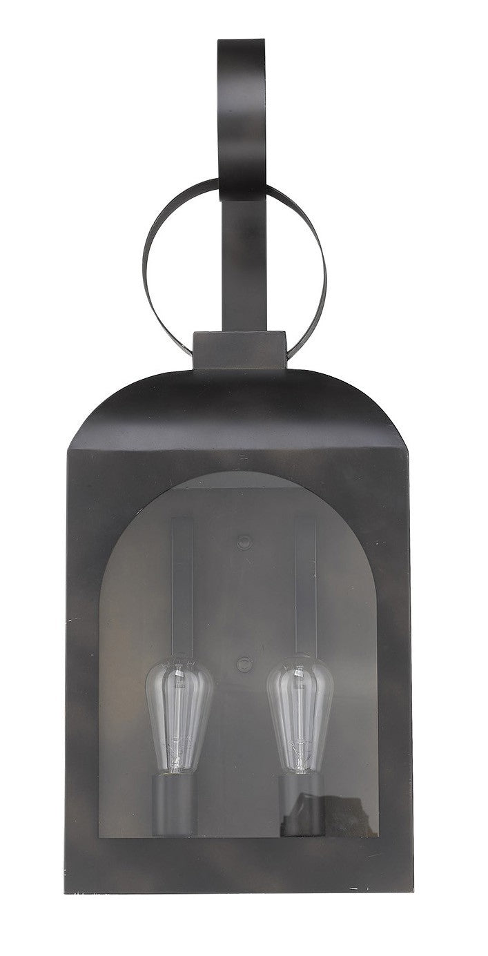 Black And Clear Two Light Transparent Dimmable Outdoor Hanging Lights With Black And Clear Shades