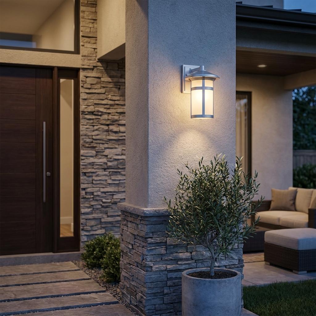 Silver And White Frosted Dimmable Outdoor Hanging Light With Silver And White Shades