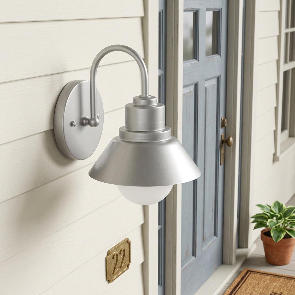 Silver And White Frosted Dimmable Outdoor Hanging Light With Silver And White Shades
