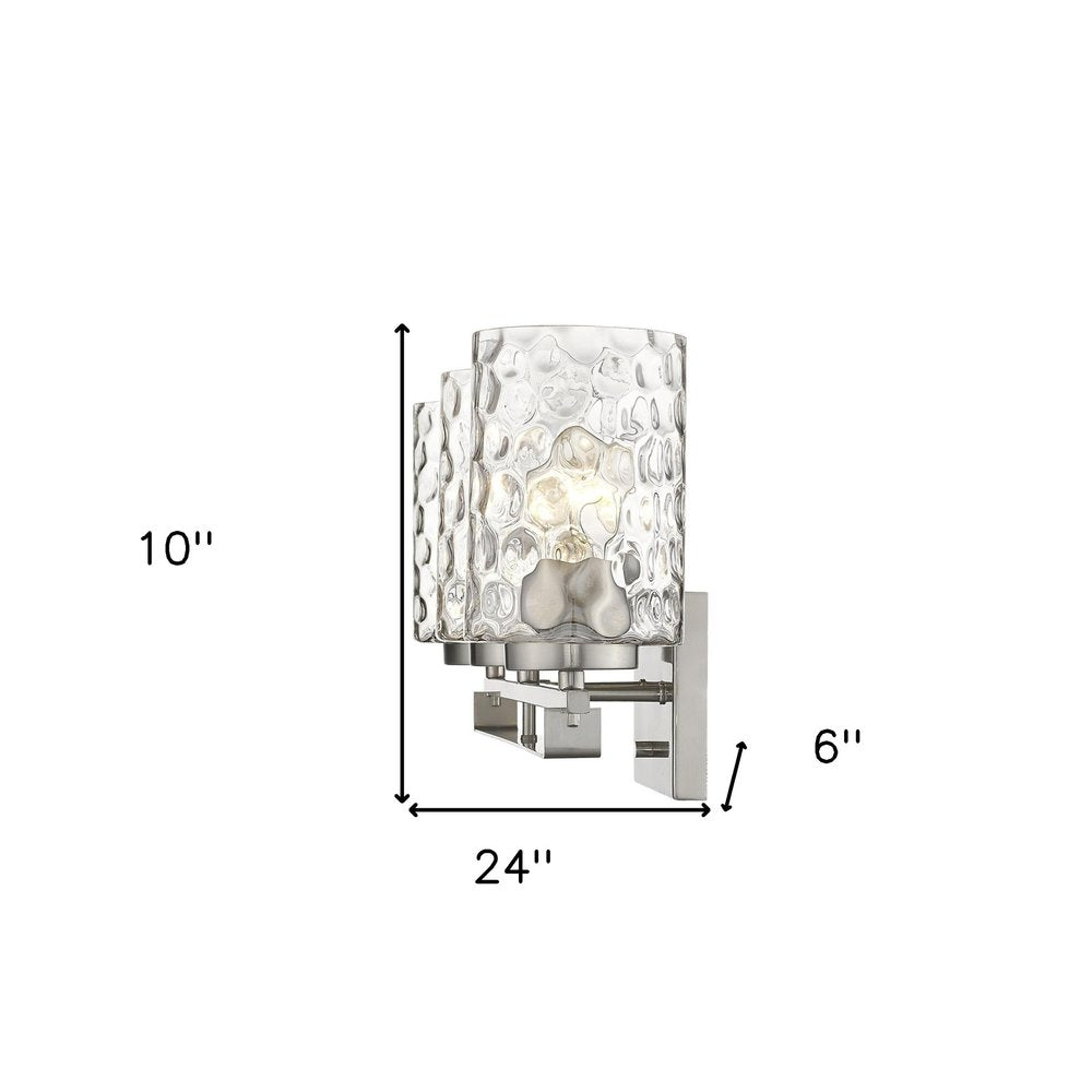 10" Silver And Clear Metal and Glass Vanity Flush Mounted Sconce