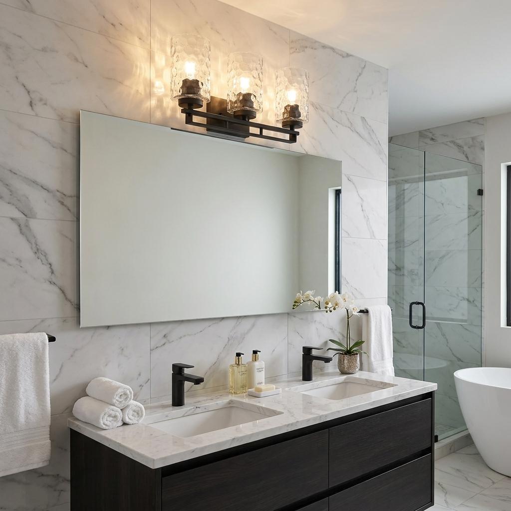 10" Black And Clear Metal and Glass Vanity Flush Mounted Sconce