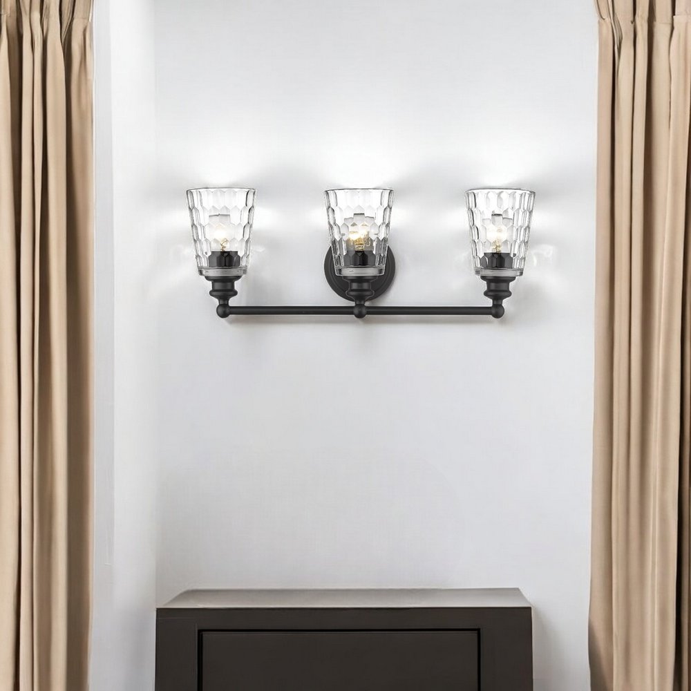 9" Black And Clear Metal and Glass Vanity Flush Mounted Sconce