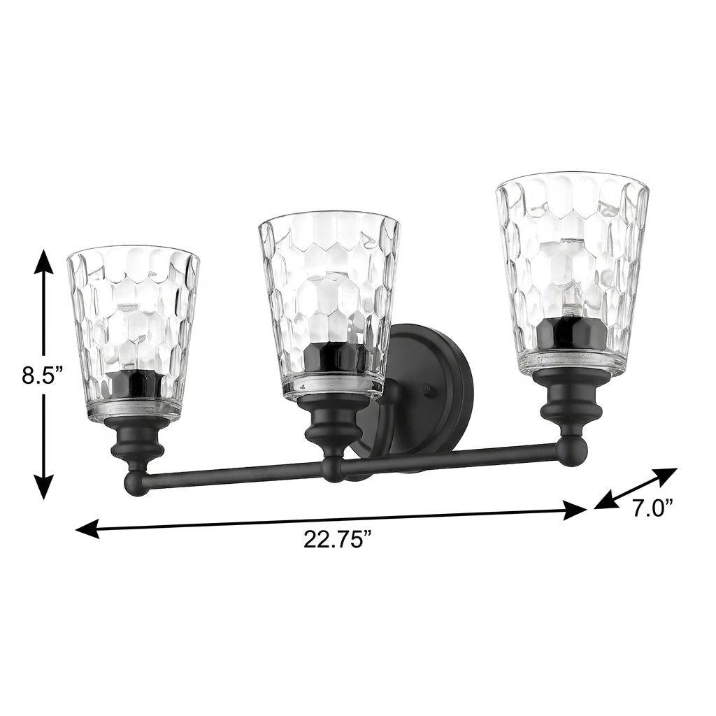 9" Black And Clear Metal and Glass Vanity Flush Mounted Sconce