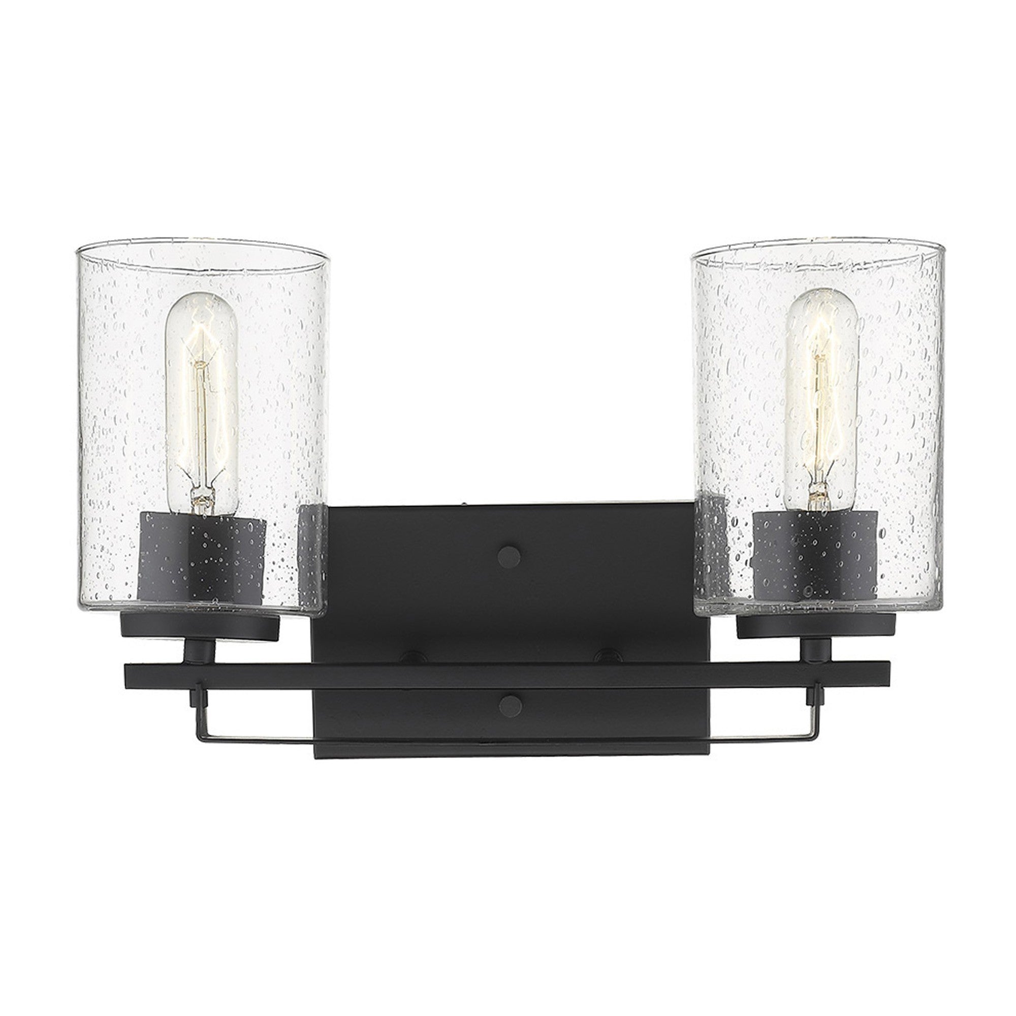 Black Metal and Textured Glass Two Light Wall Sconce