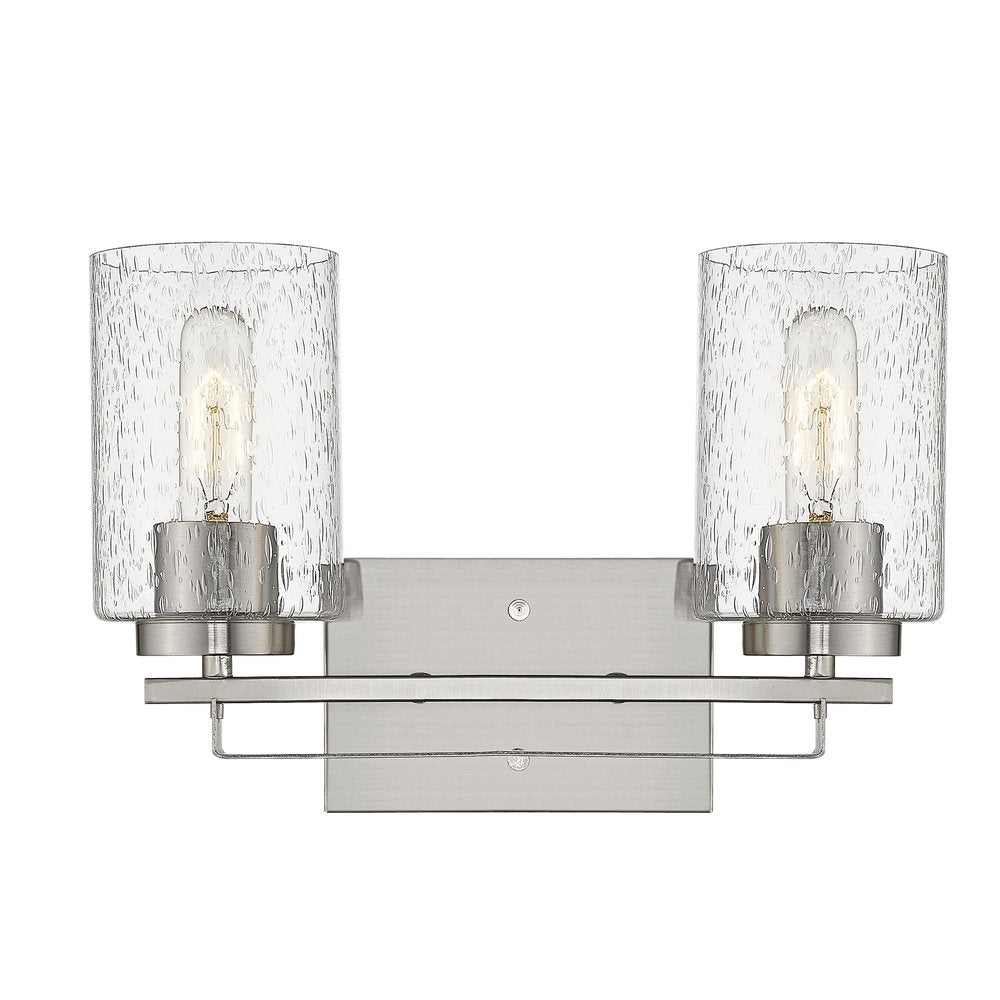 Silver Metal and Textured Glass Two Light Wall Sconce
