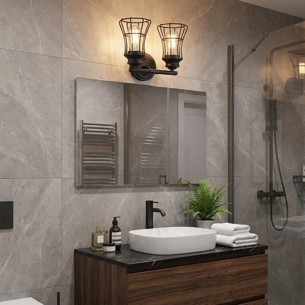 9" Black Metal Vanity Flush Mounted Sconce