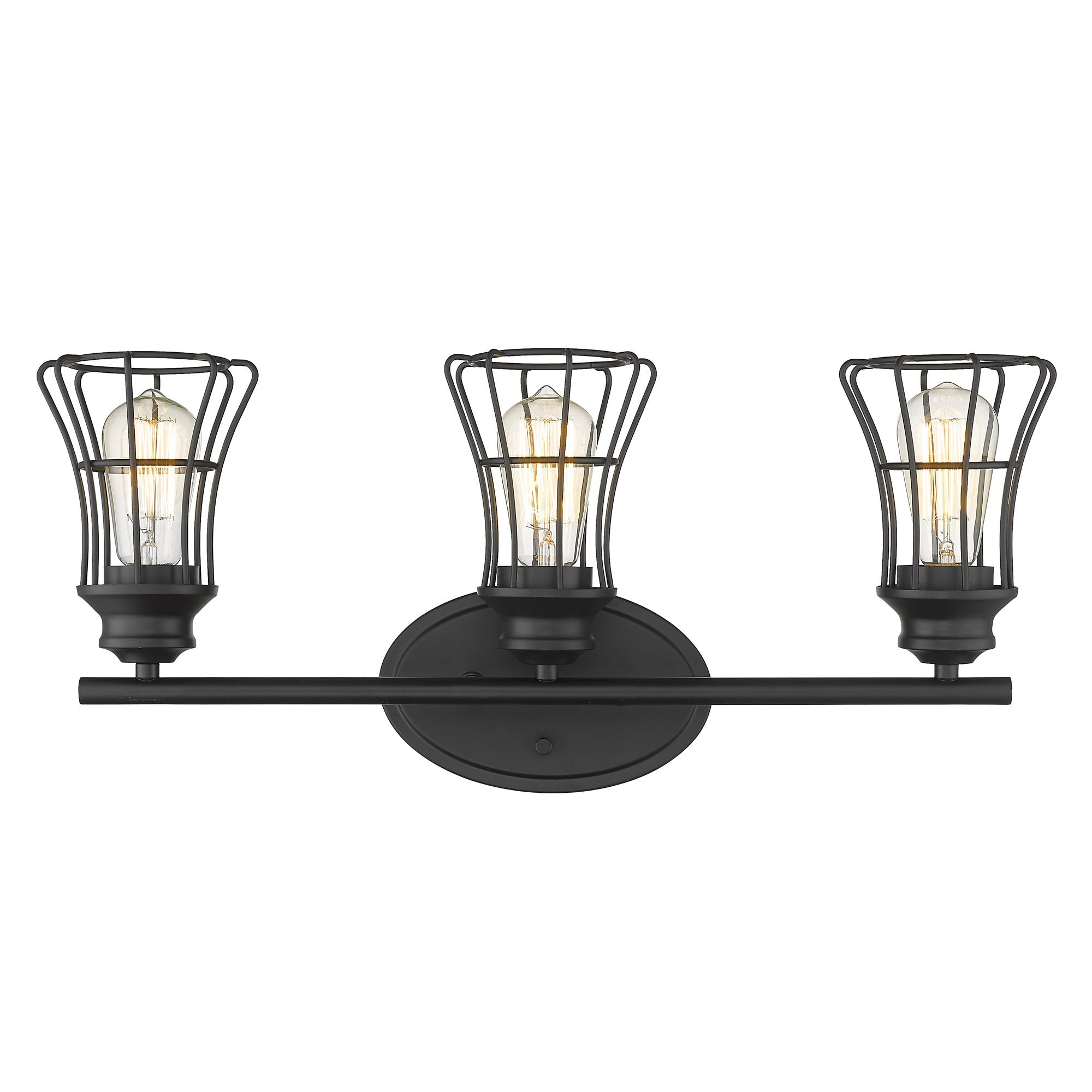 Three Light Matte Black Cage Wall Sconce