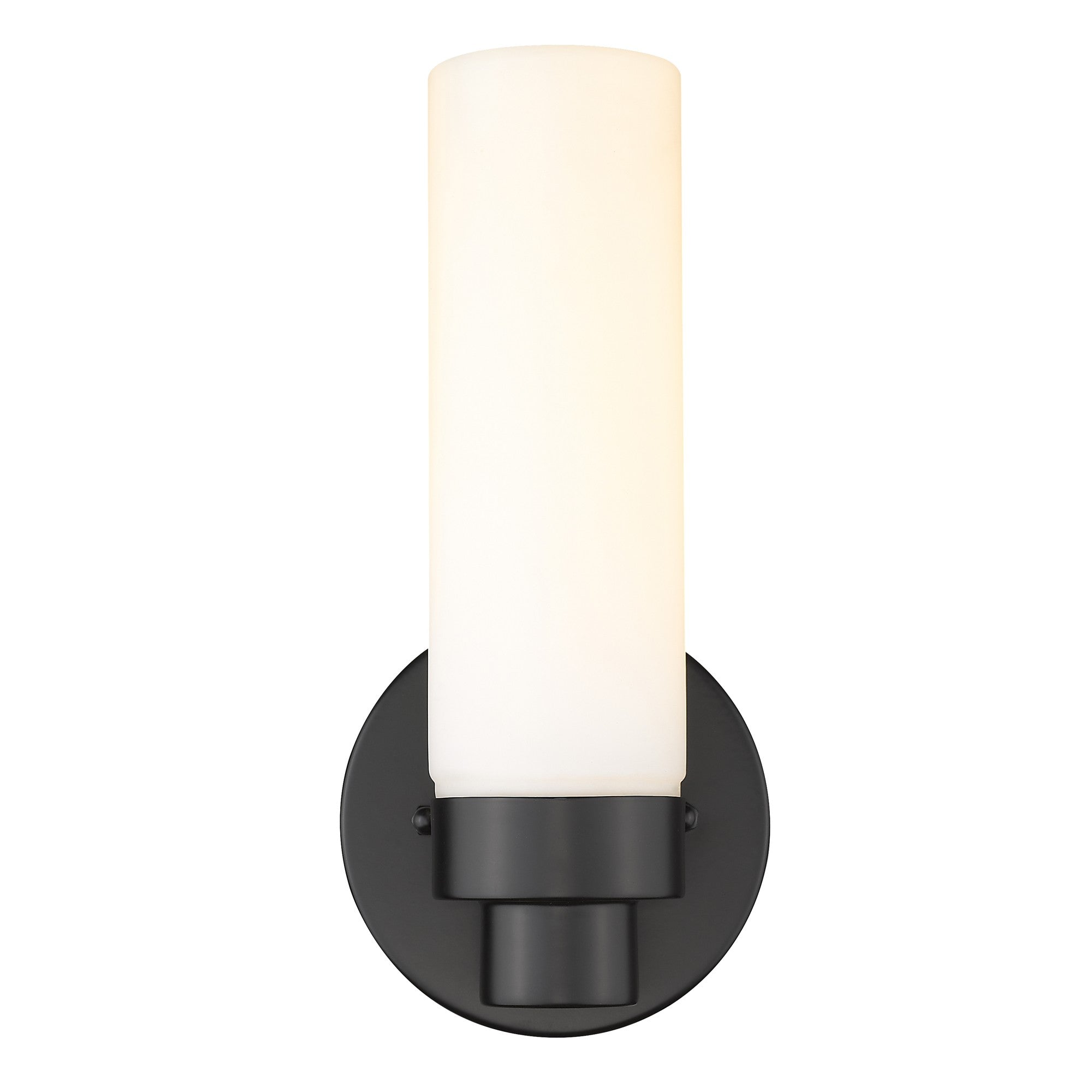Matte Black Wall Light with Narrow Frosted Glass Shade