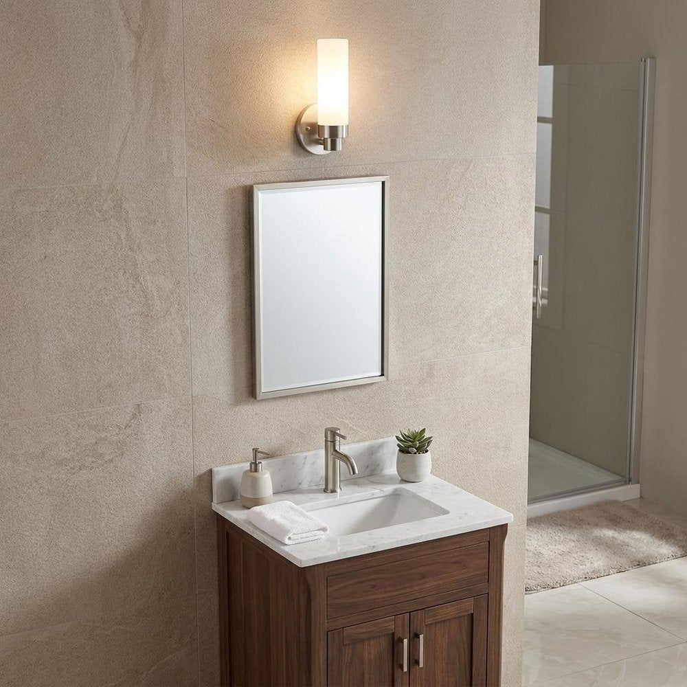 Silver Wall Light with Narrow Frosted Glass Shade