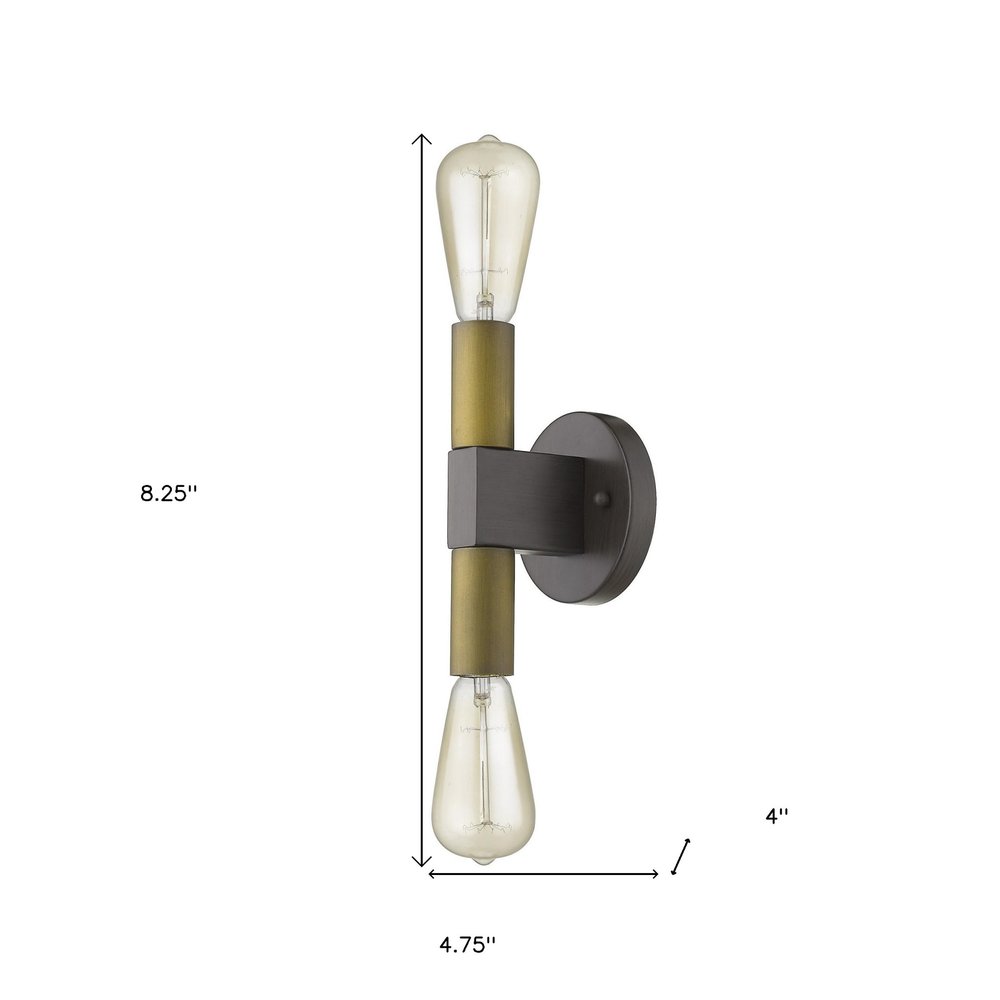 Two Light Brass and Wood Wall Sconce