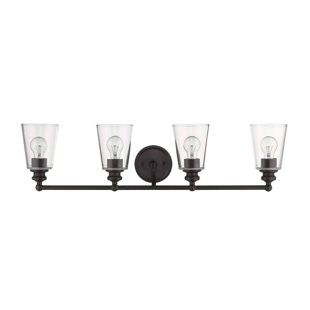 8" Black And Clear Metal and Glass Vanity Flush Mounted Sconce