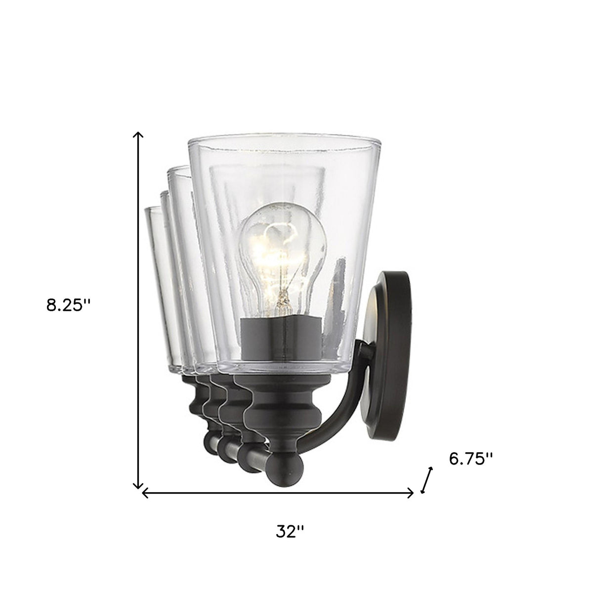 8" Black And Clear Metal and Glass Vanity Flush Mounted Sconce