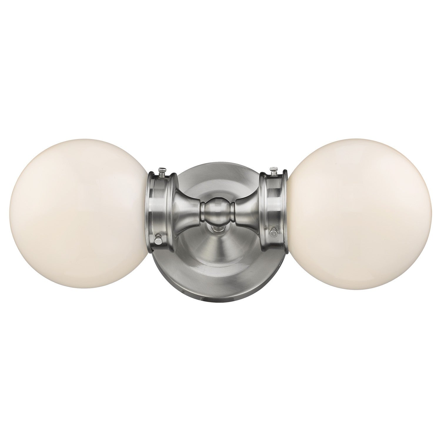 Two Light Silver Wall Sconce with Round Frosted Glass Shade