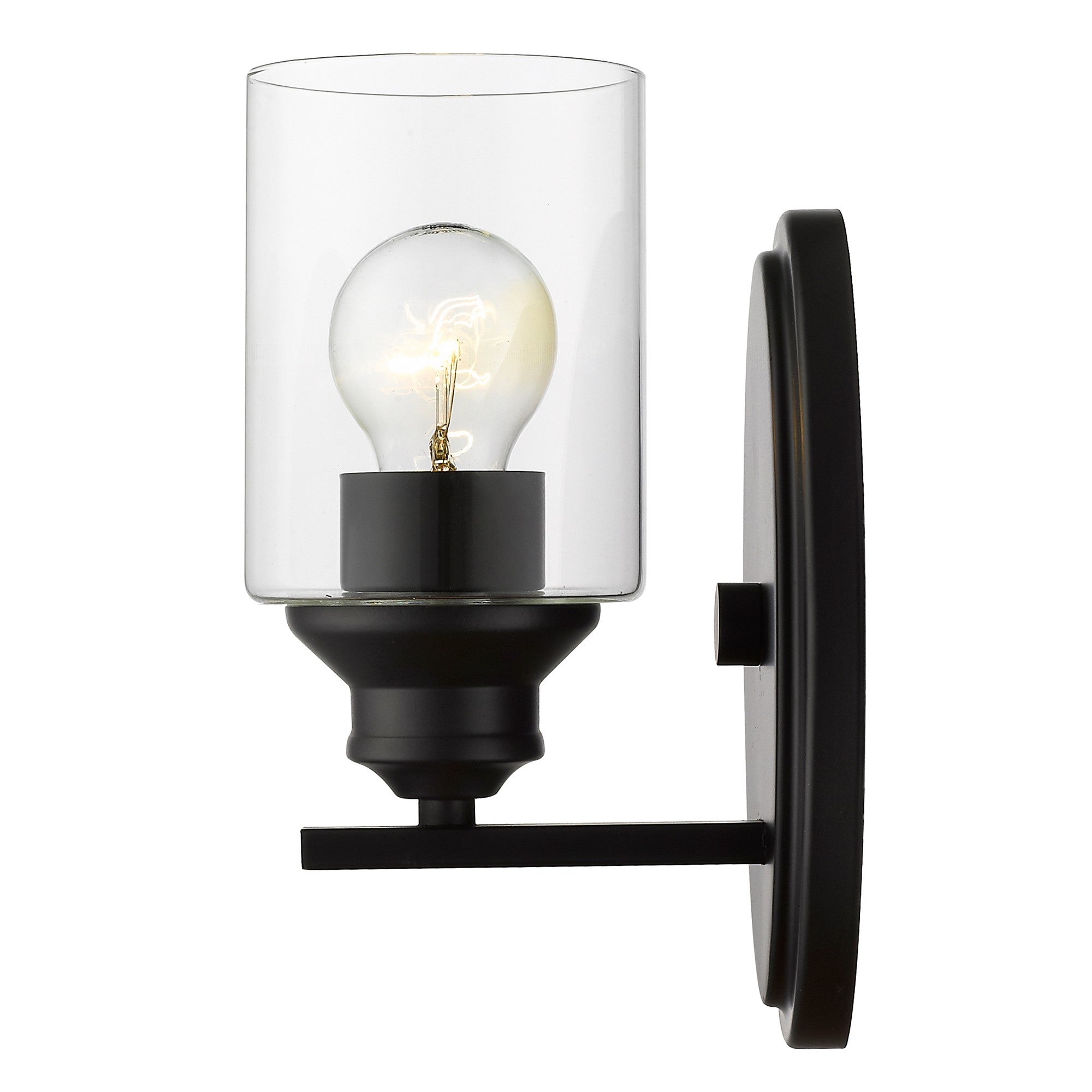 One Light Matte Black Wall Light with Clear Glass Shade