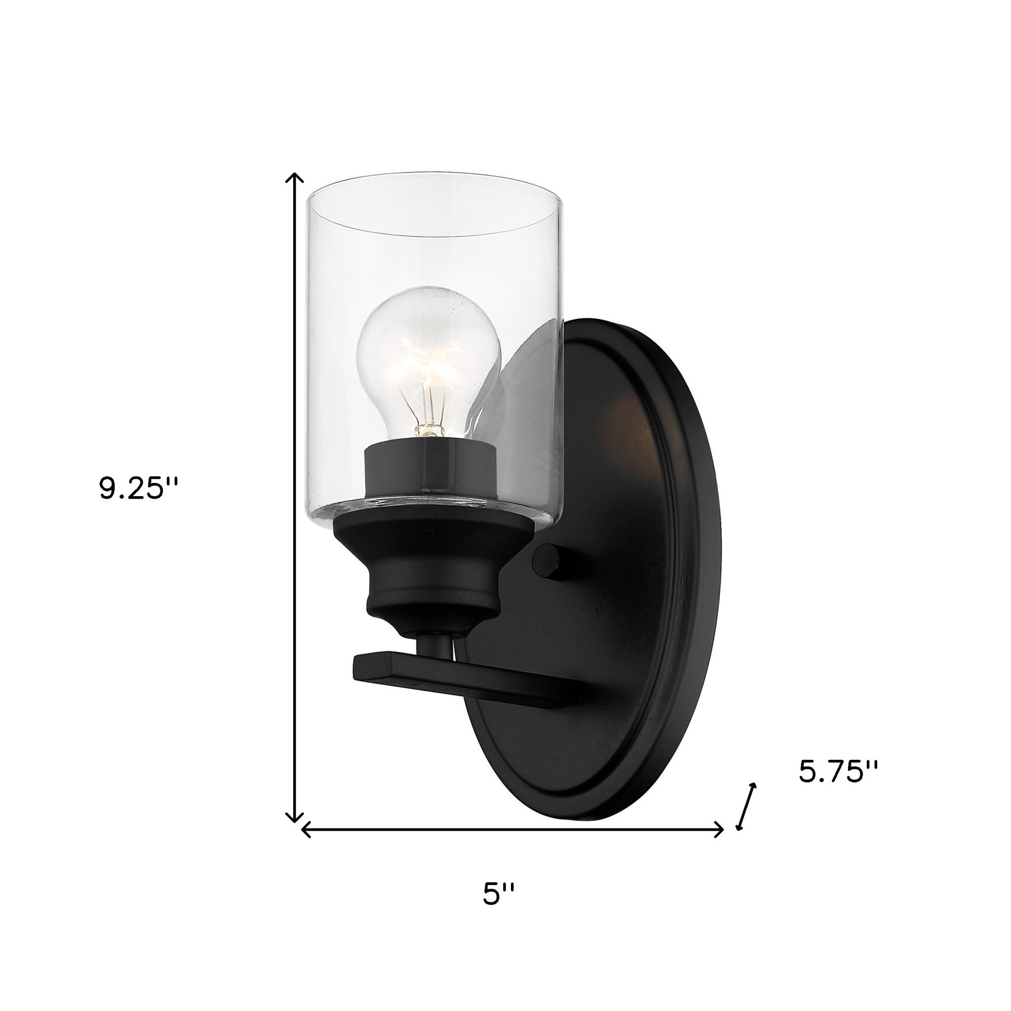 One Light Matte Black Wall Light with Clear Glass Shade
