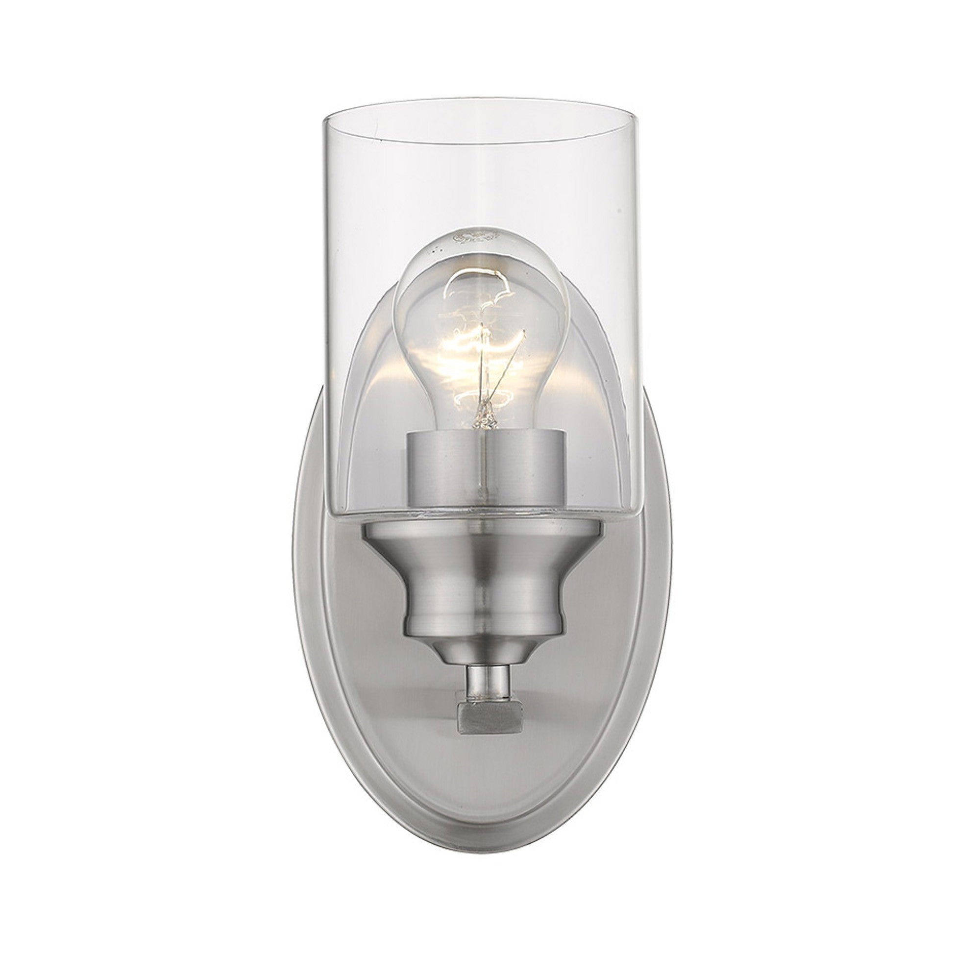 One Light Silver Wall Light with Clear Glass Shade