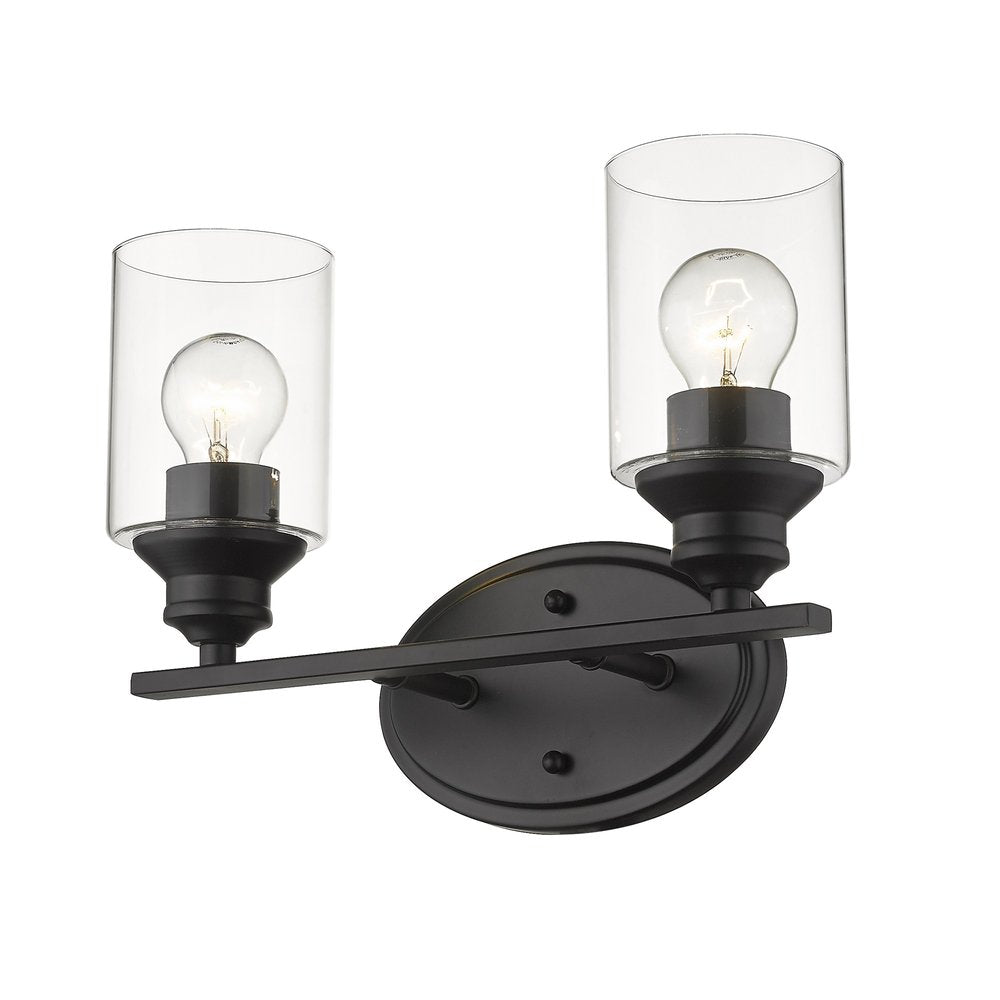 14" Black And Clear Metal and Glass Two Light Flush Mounted Sconce