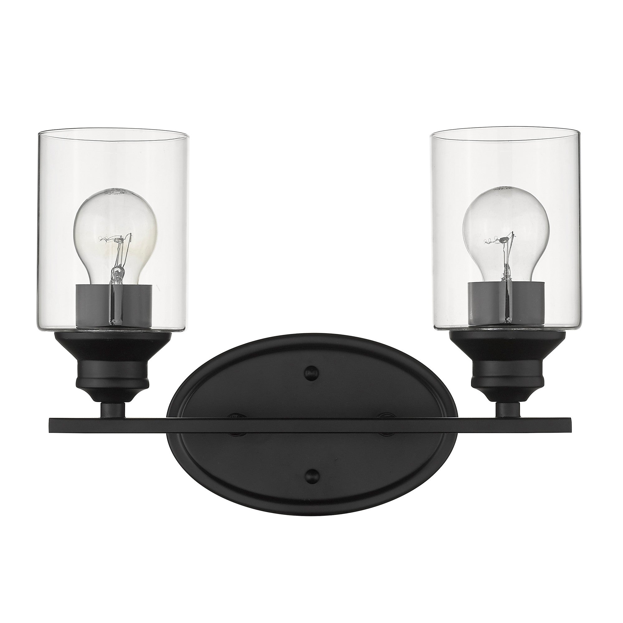 Two Light Matte Black Wall Light with Clear Glass Shade